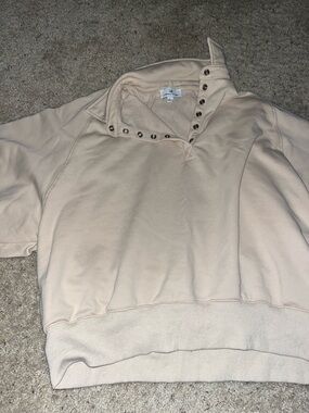 Cozy Snap-Button Funnel Neck Sweatshirt - Cream